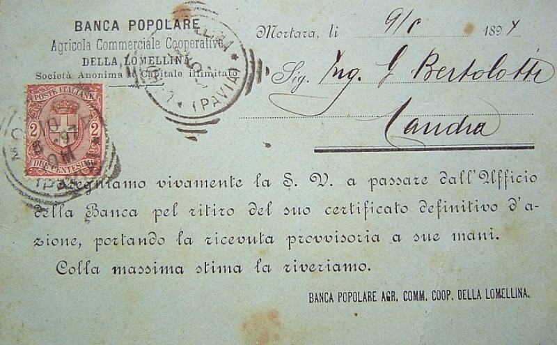 Cartolina 1897 Banca Popolare commerciale cooperativa agricola della Lomellina.jpg